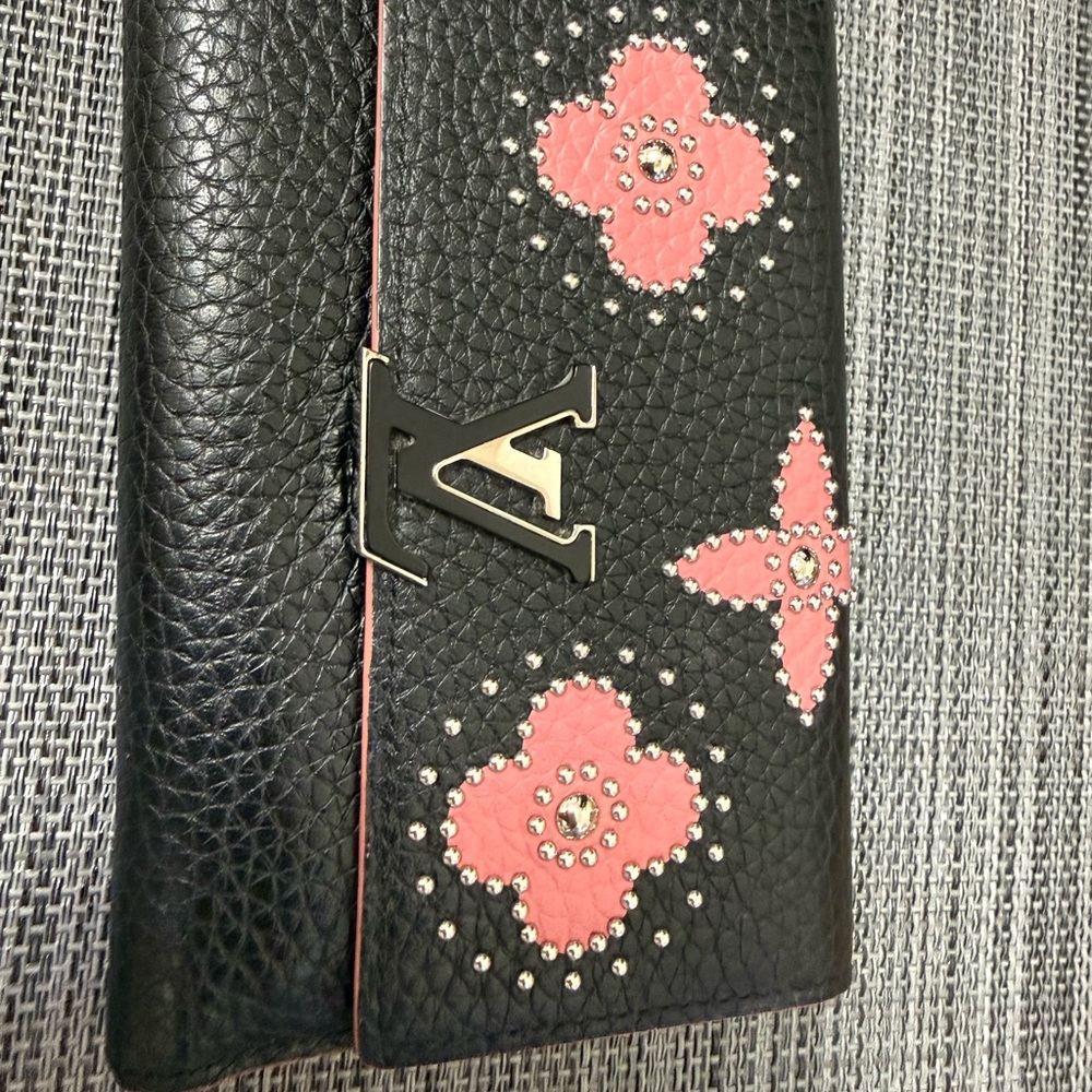 Louis Vuitton Black and Pink Floral Wallet